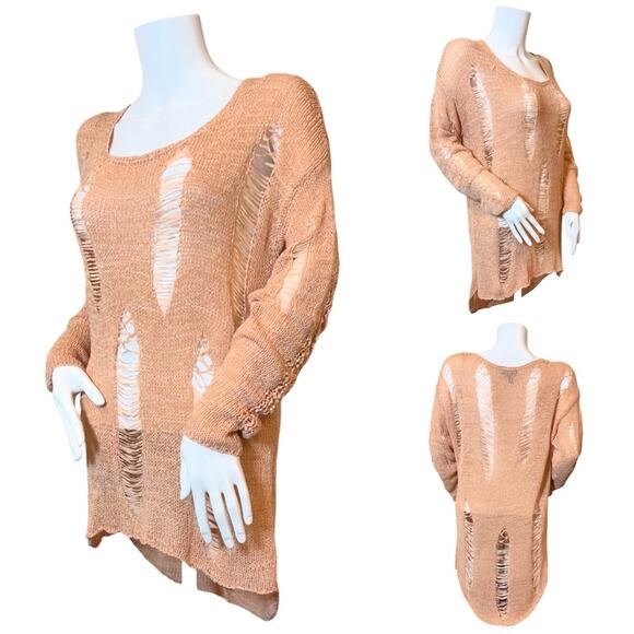 #T25 The Buckle Aggie Light Orange Destructed Tunic Sweater SZ S $69 - Picture 1 of 10